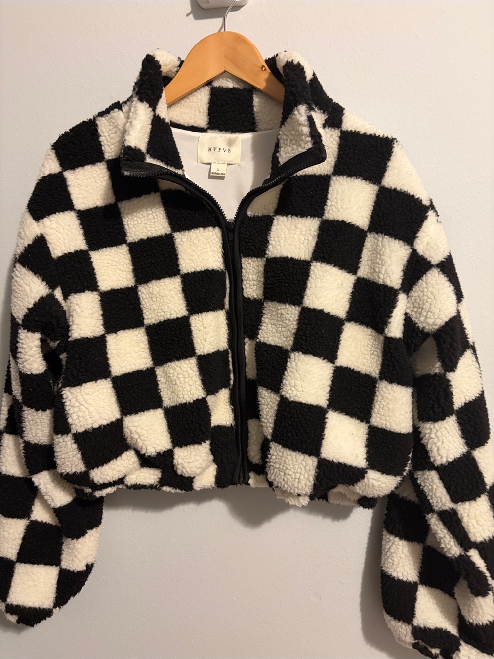 HYFVE Black & White Checkered Sherpa Zip-Up Jacket